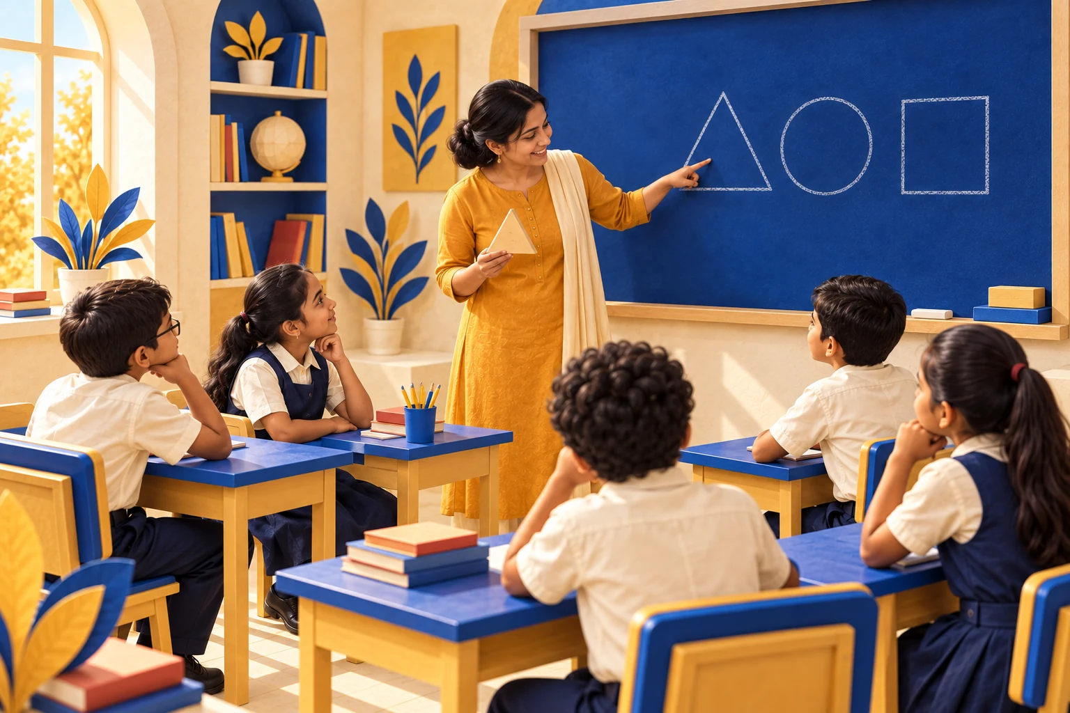 A teacher explains a new idea to the class.